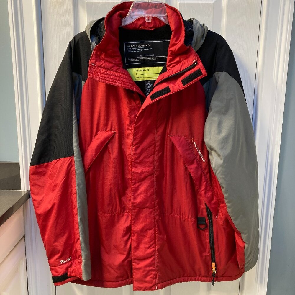 Vintage Ralph Lauren Polo Jeans Co. Snowboard Ski Parka Jacket Red Black Size XL